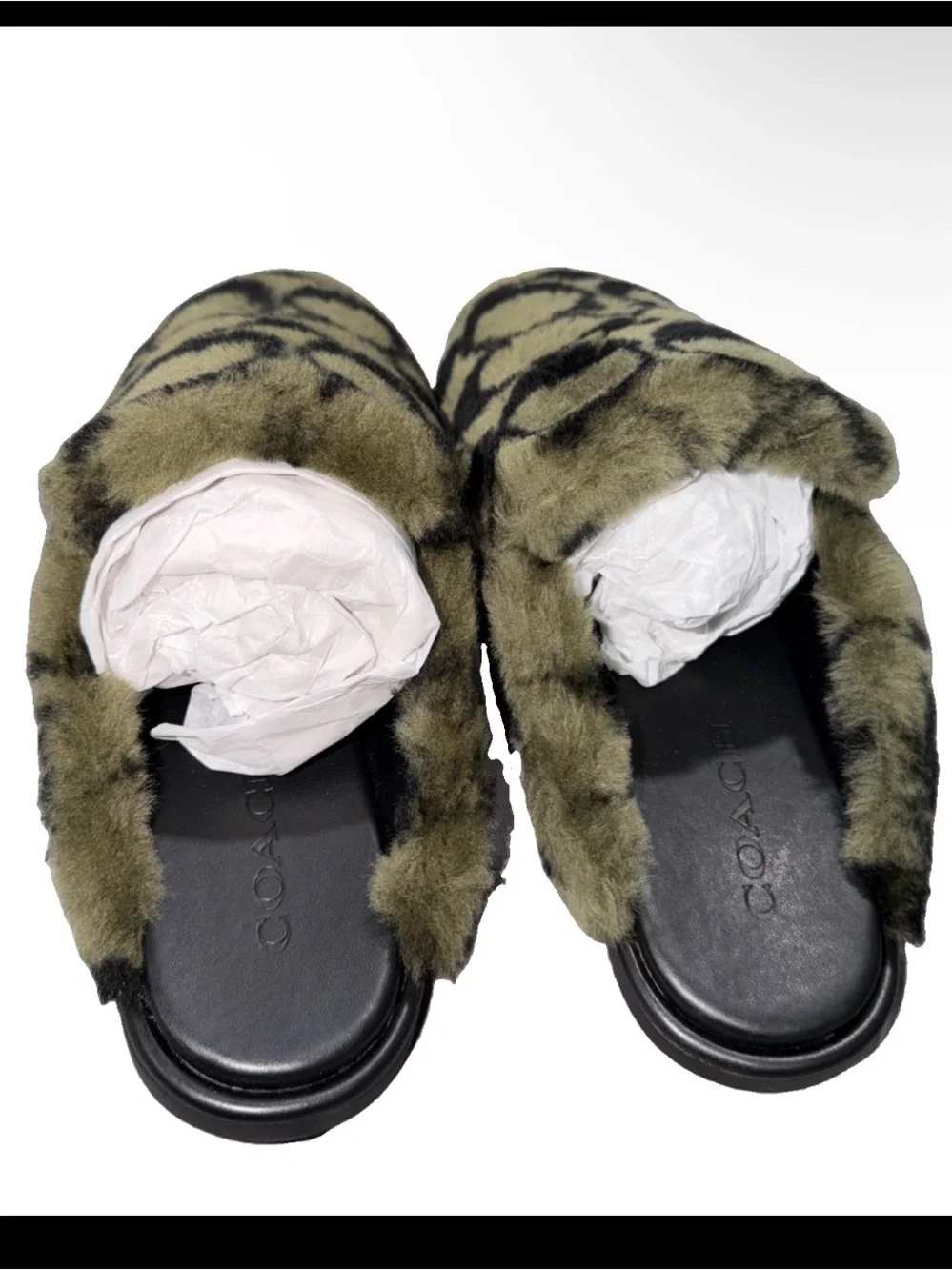 Coach Women’s Signature Shearling Slippers Size 9 in Olive - Picture 4 of 7